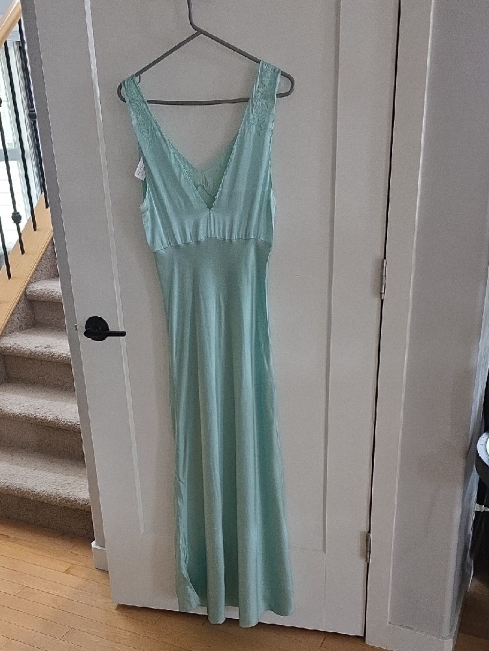 Zara Mint Green Embroidered Long Slip Dress - Picture 4 of 4